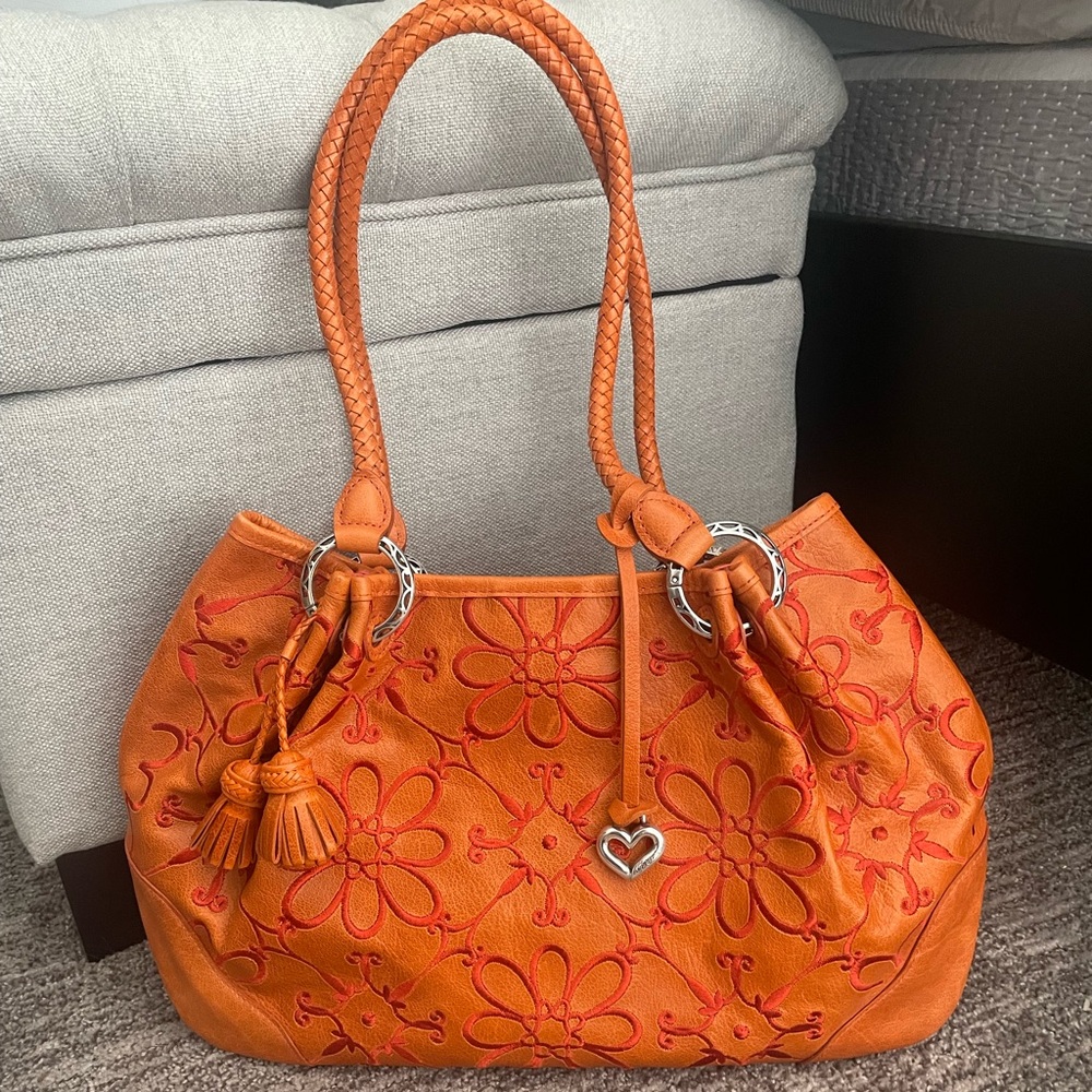 Brighton Orange Valencia Floral Embroidered Leather Handbag